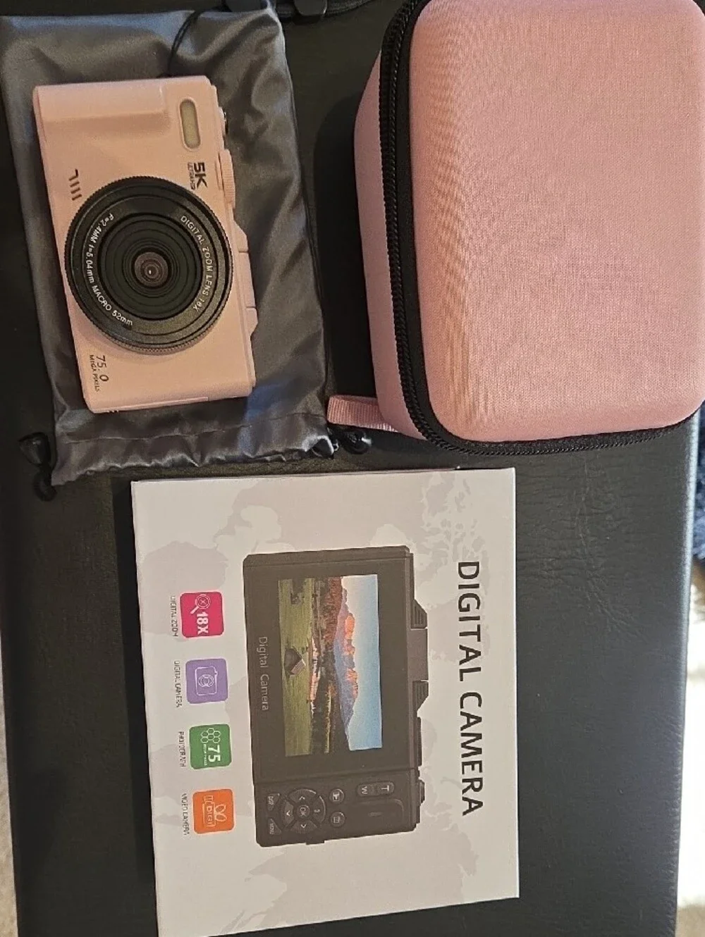 Compact Pink Digital Camera with 5K Ultra HD Capture w/Pink Carrying Case